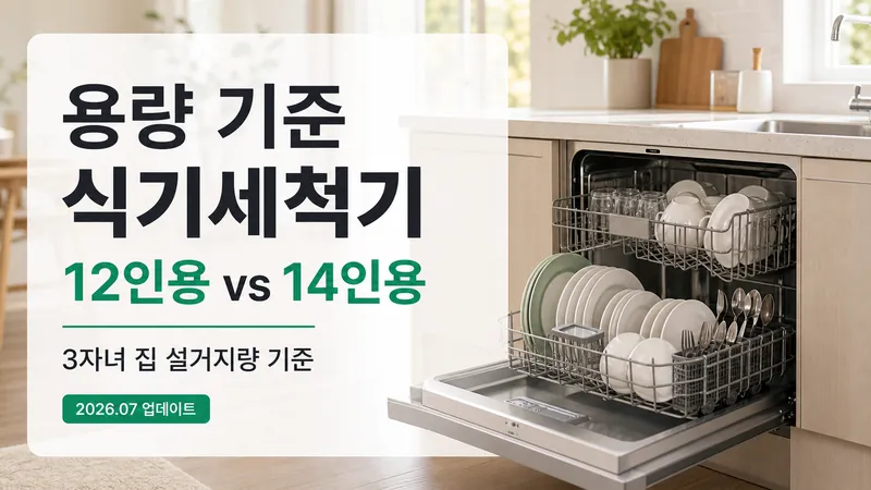 식기세척기 12인용과 14인용 차이를 3자녀 집 설거지량 기준으로 비교한 이미지